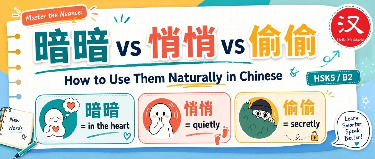 暗暗、悄悄与偷偷 — illustrated Chinese learning guide