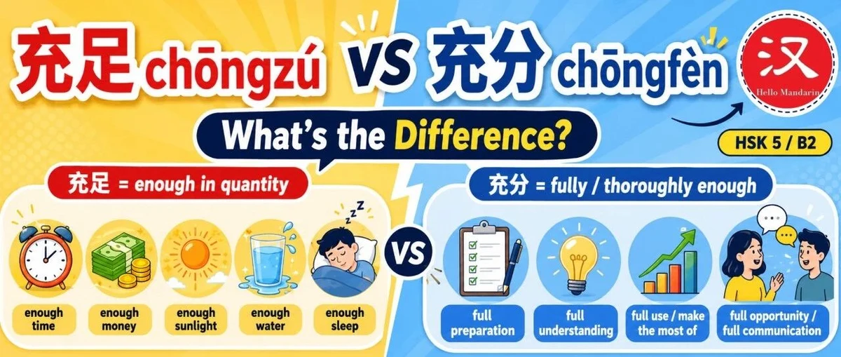 充足与充分 — illustrated Chinese learning guide