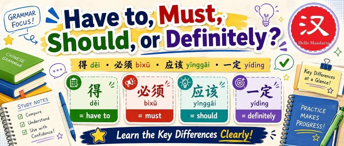 得、必须、应该与一定 — illustrated Chinese learning guide