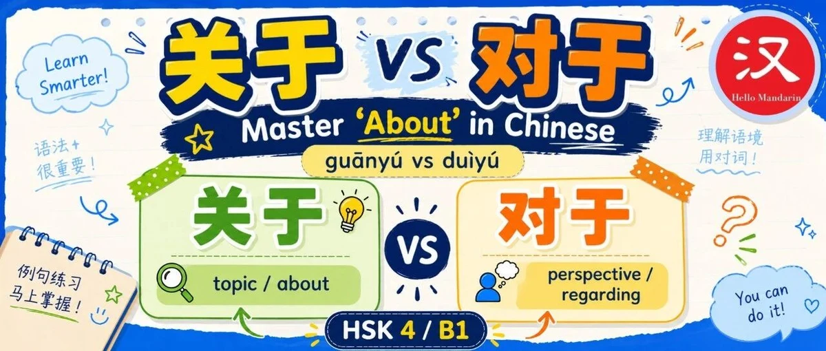 关于与对于 — illustrated Chinese learning guide