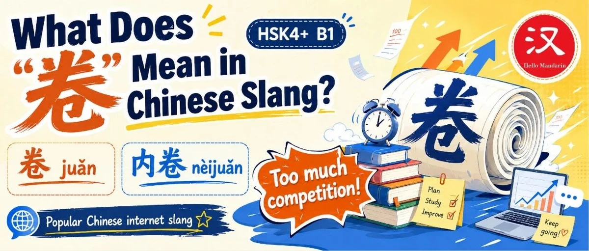 卷与内卷:竞争压力的口语表达 — illustrated Chinese learning guide