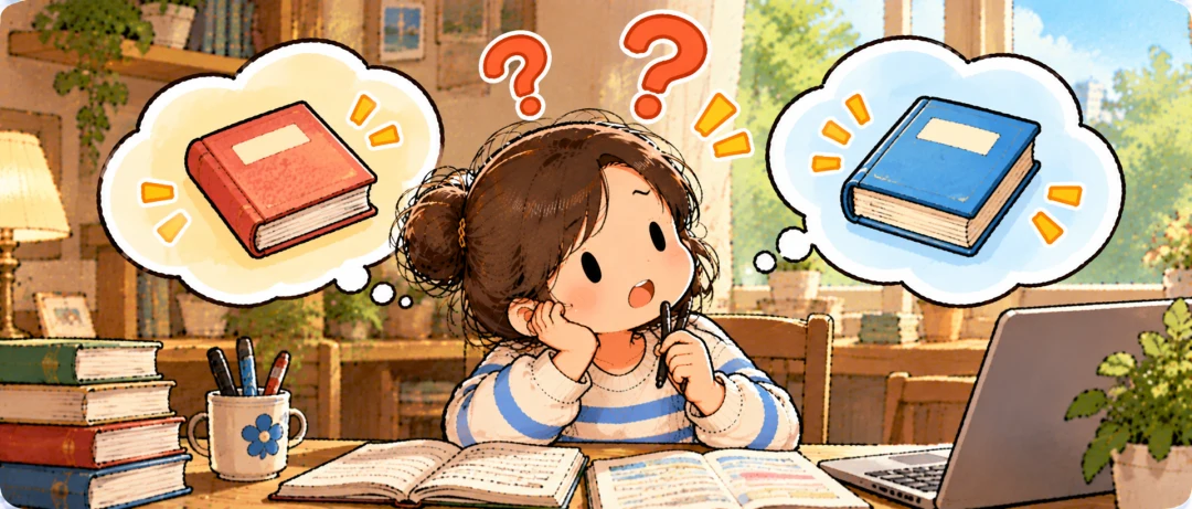 Comparing two books to find their distinctions, illustrating 区别.