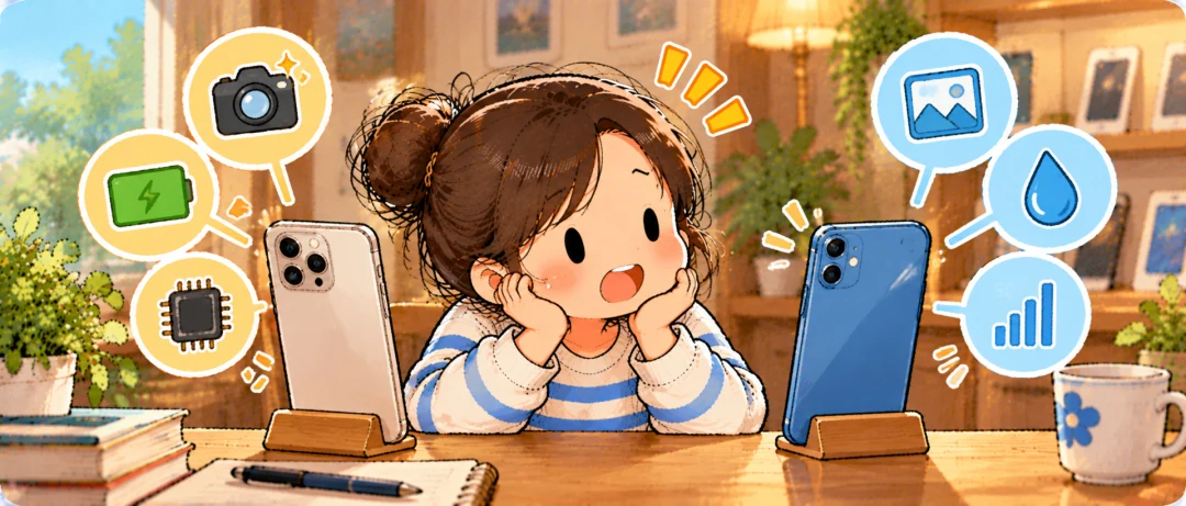 Comparing phone features, illustrating 差异.