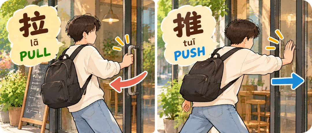 Chinese learning illustration: 1️⃣8️⃣ 拉 (lā) — to pull