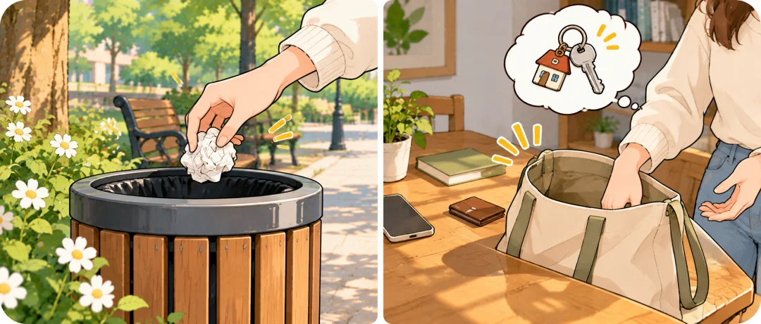 Chinese learning illustration: 🔟 丢 (diū) — to throw away / lose