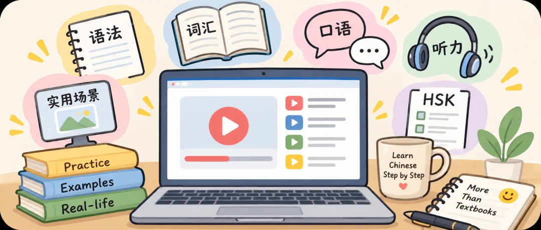 Chinese learning illustration: 这门课程包含很多实用内容。