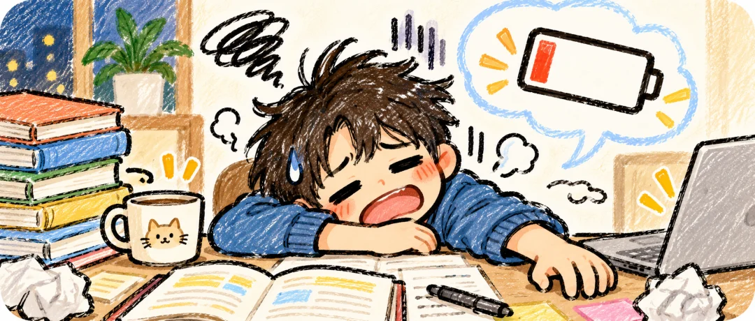 Chinese learning illustration: 我今天累坏了。
