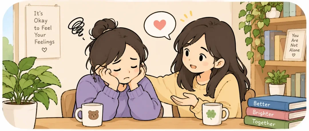Chinese learning illustration: 我能理解你的心情。