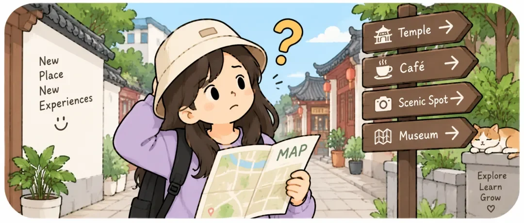 Chinese learning illustration: 我对这里了解得不多。