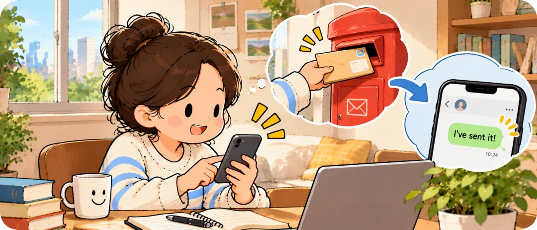 Illustration comparing a mailed gift with a message