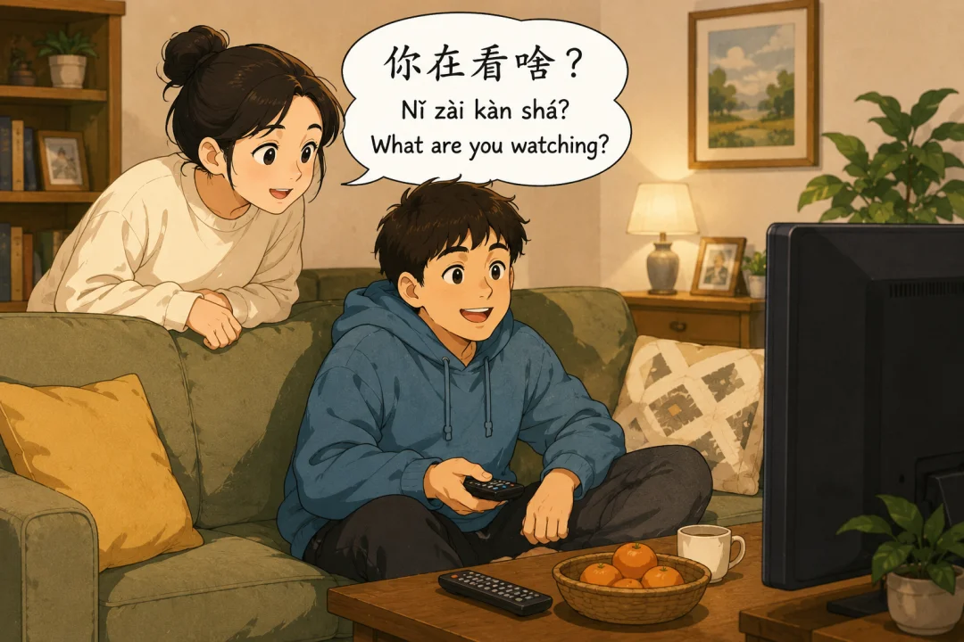 Chinese learning illustration: 1️⃣ 啥 = “What?”