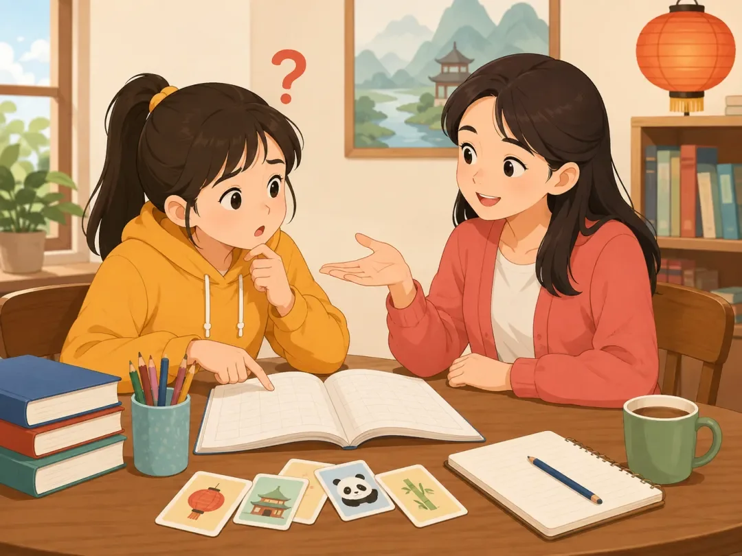 Chinese learning illustration: 2️⃣ 啥意思？ — “What Does It Mean?”