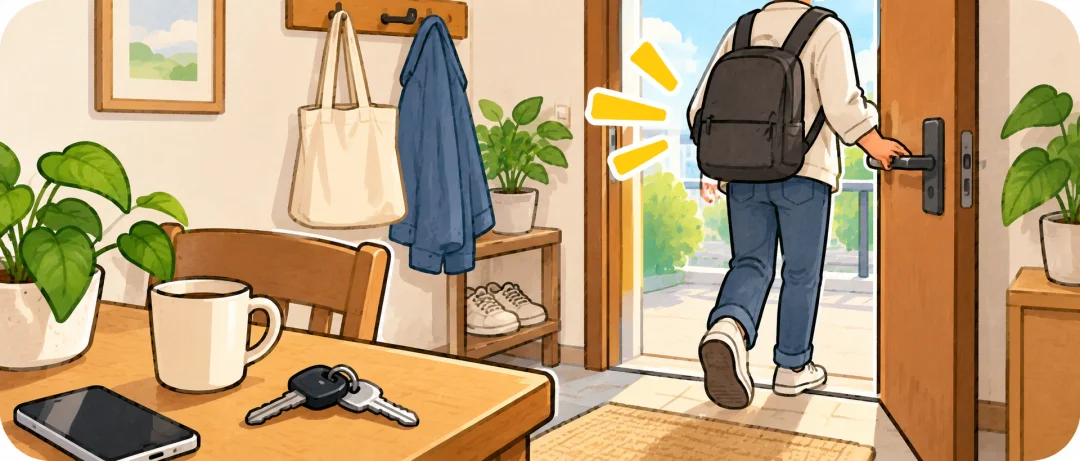 Illustration of briefly stepping outside a room