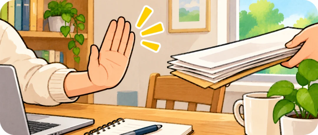 Illustration of a hand asking for a moment to check a notebook