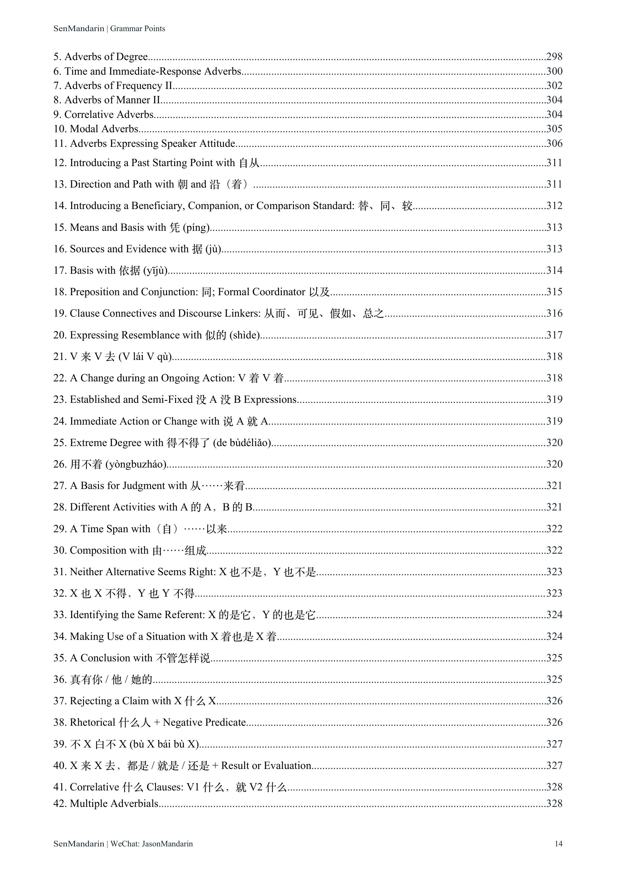 New HSK 1-9 Grammar Points: original table of contents 11, PDF page 14