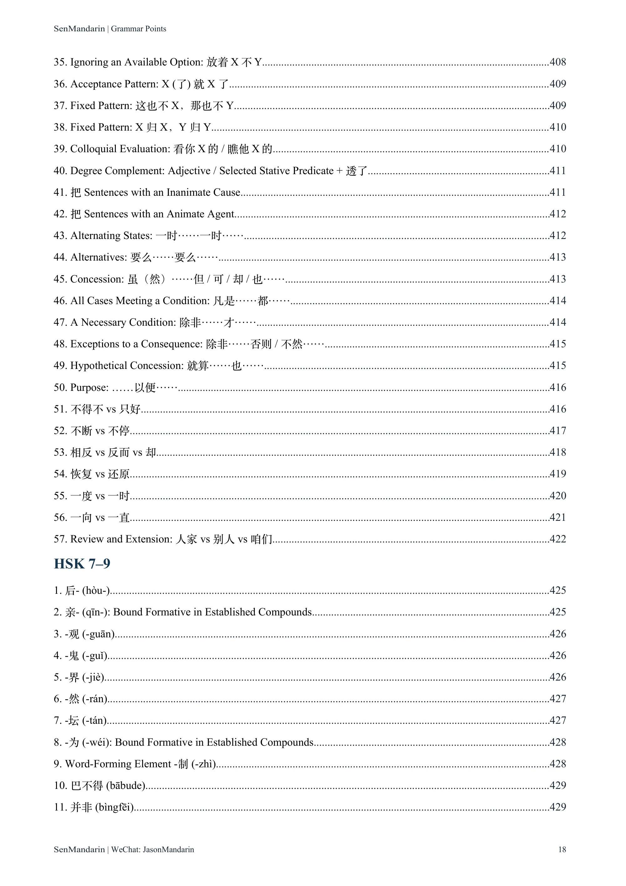 New HSK 1-9 Grammar Points: original table of contents 15, PDF page 18