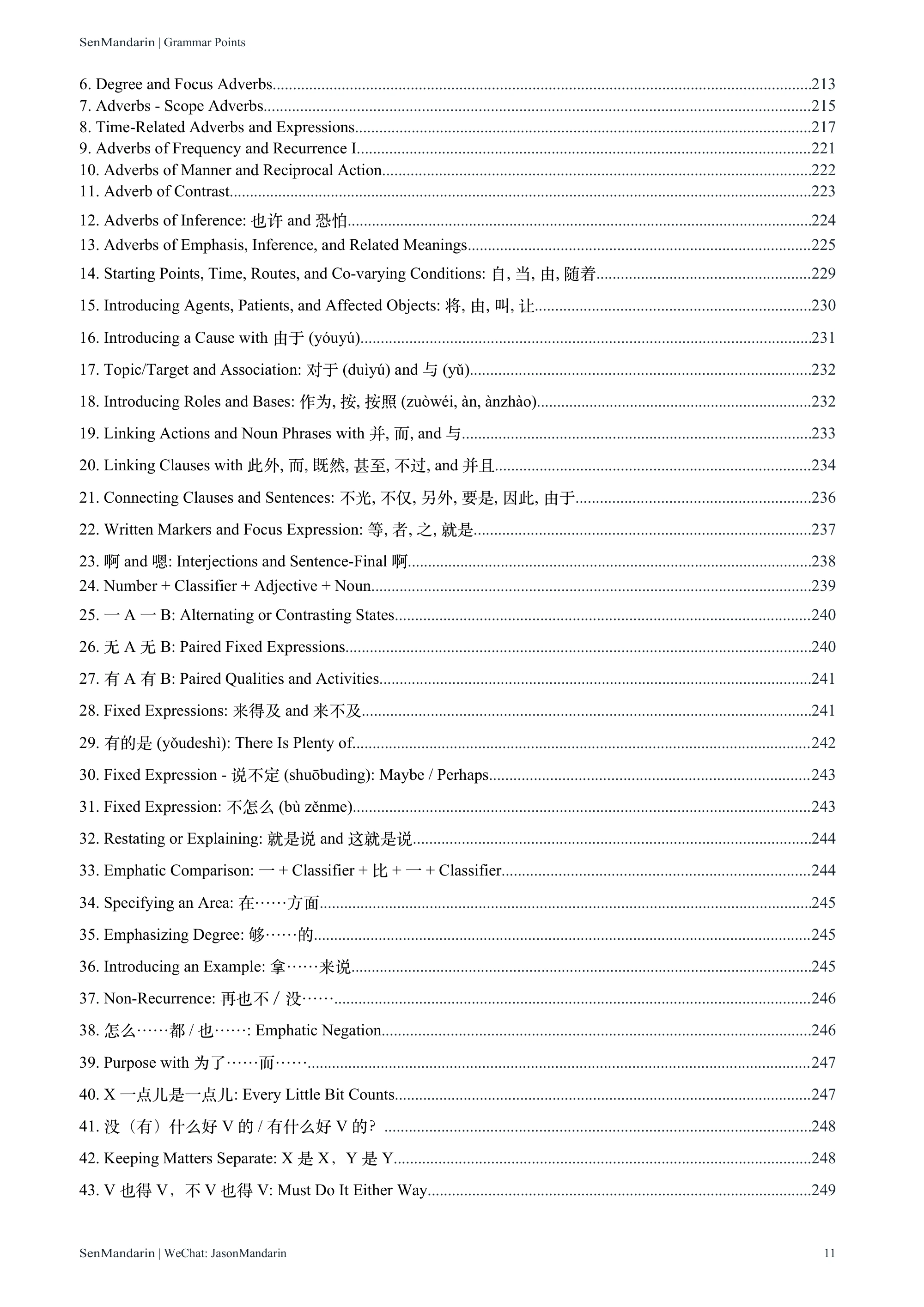 New HSK 1-9 Grammar Points: original table of contents 8, PDF page 11
