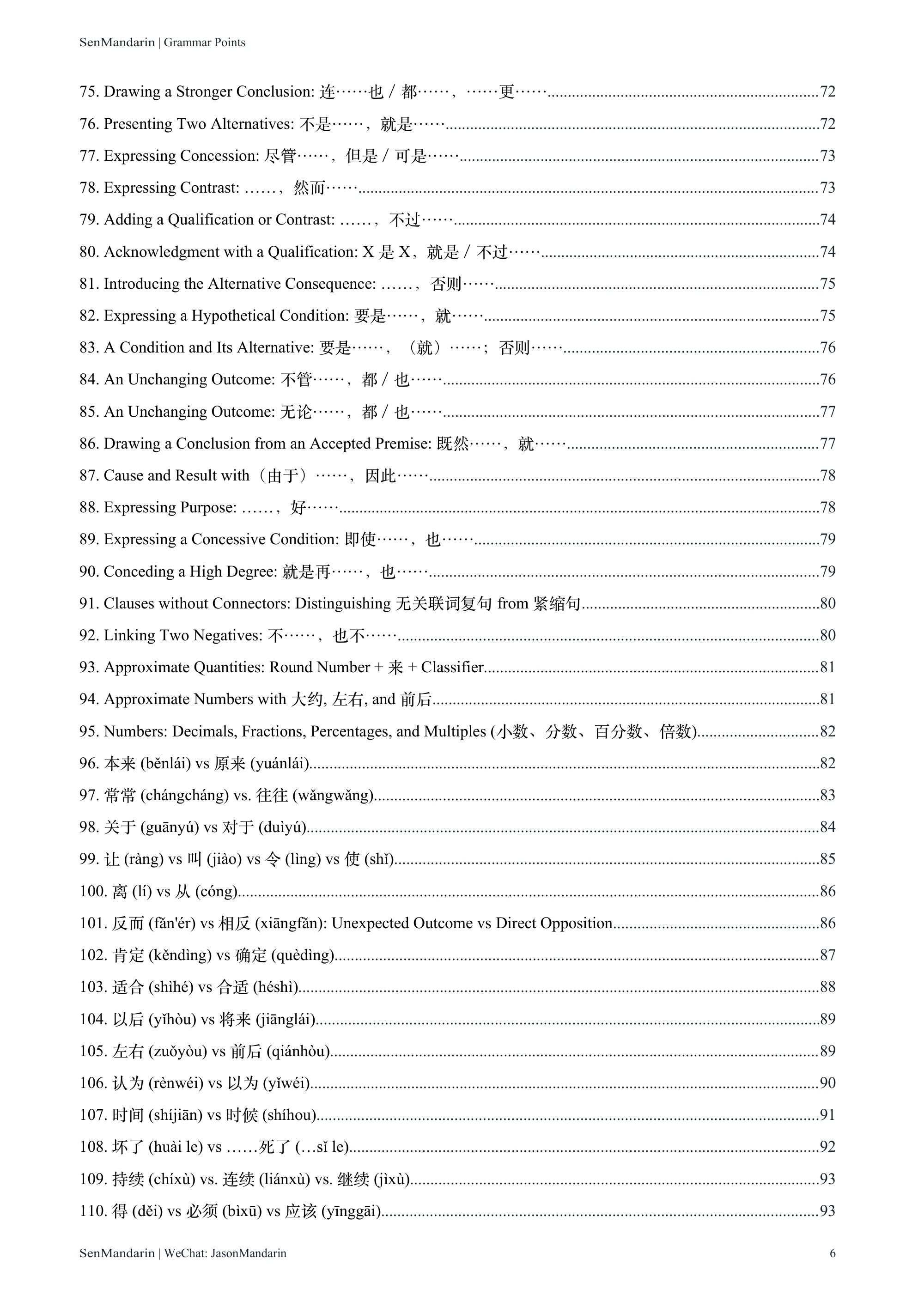 New HSK 4 Grammar Points: original table of contents 3, PDF page 6