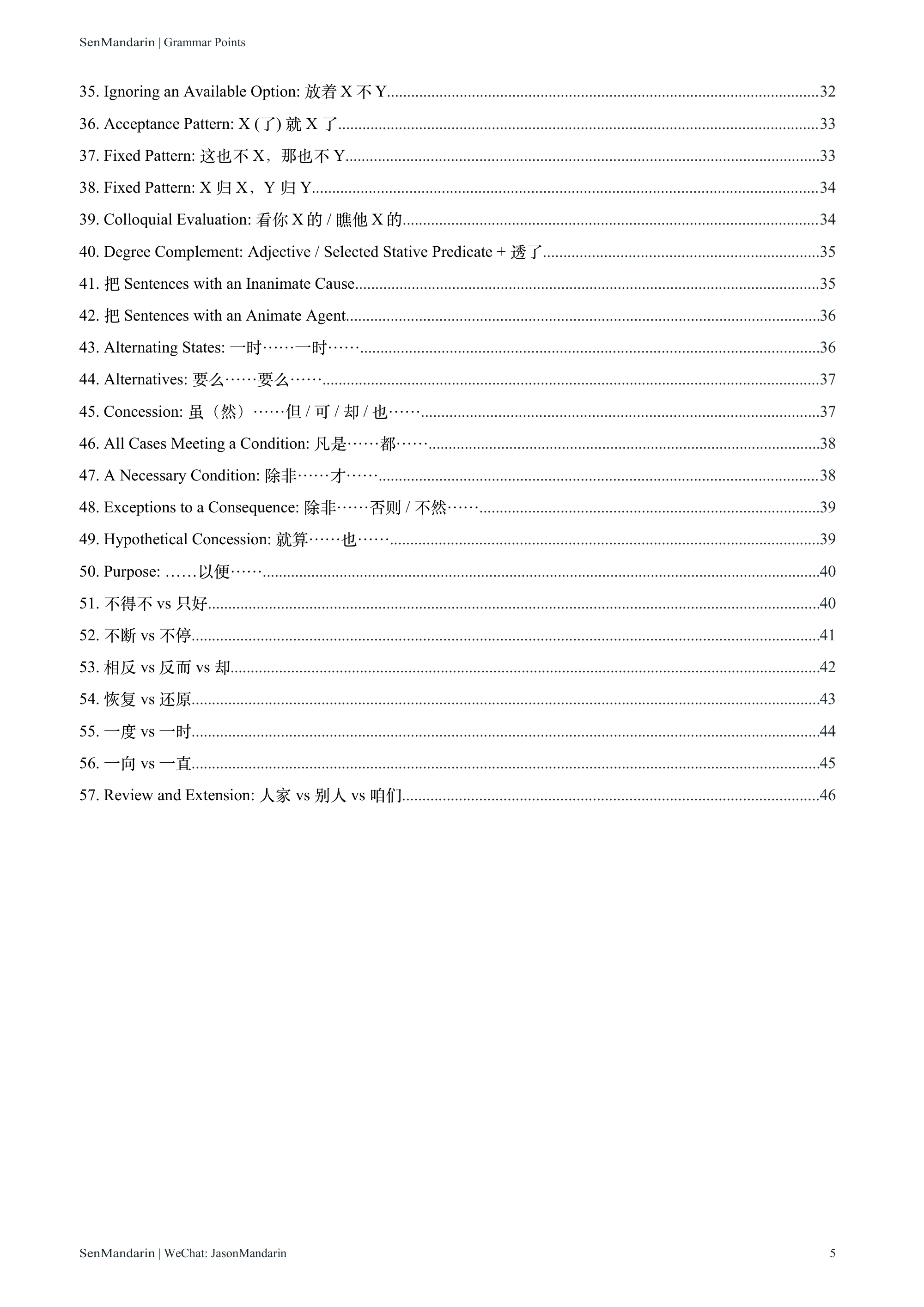 New HSK 6 Grammar Points: original table of contents 2, PDF page 5